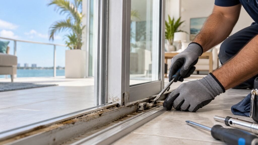 Sliding glass door track repair in South Florida 